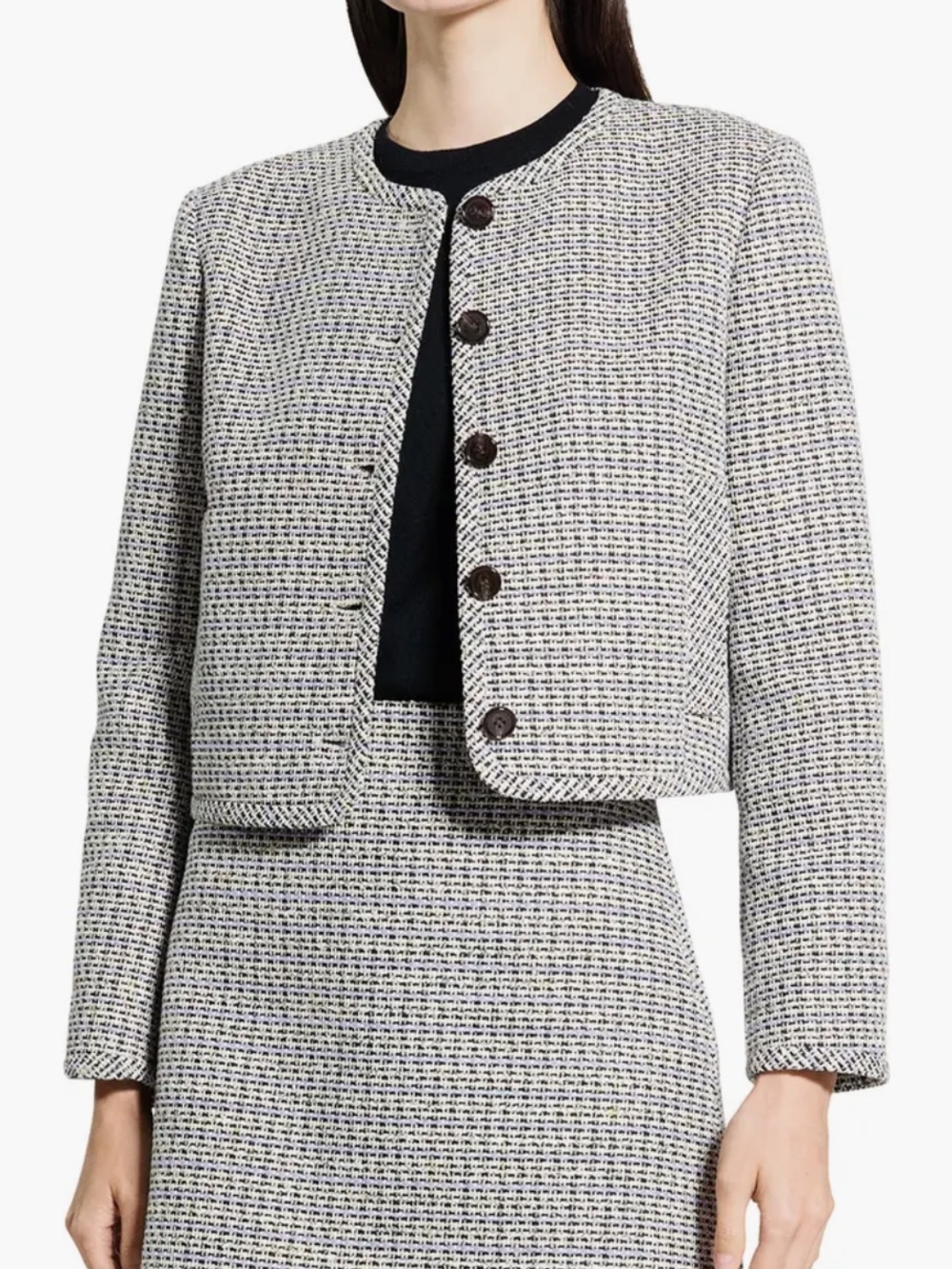 Theory Cream and Black Tweed Cropped Blazer